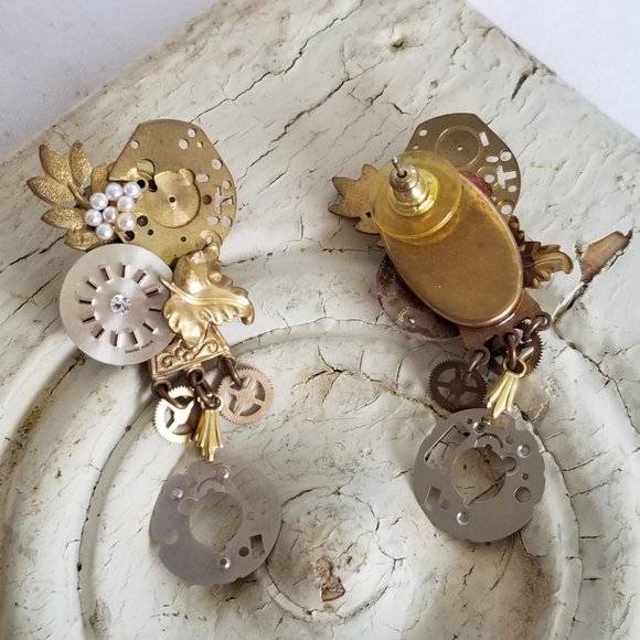 Steampunk Watch Parts Earrings Post Stud Collage Earrings - Picture 4 of 11